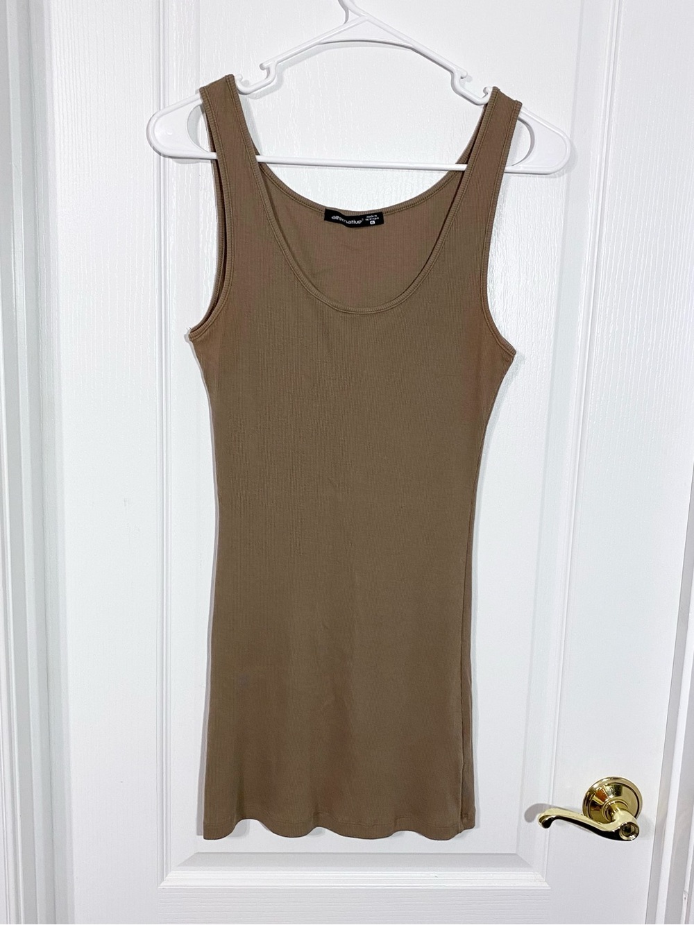 Alternative Ribbed Knit Fitted Tank Top Brown Size XL